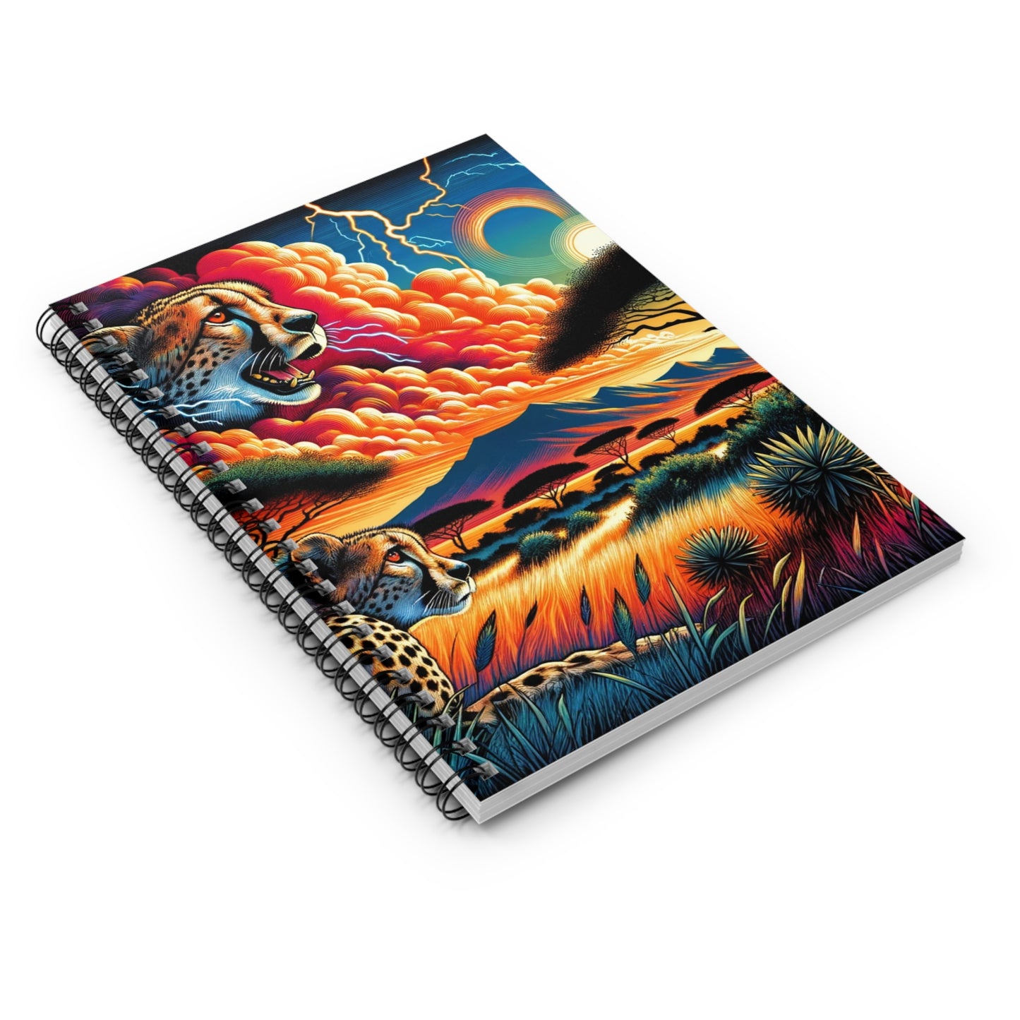 African Cheetah Sunset Spiral Notebook - Ruled Line